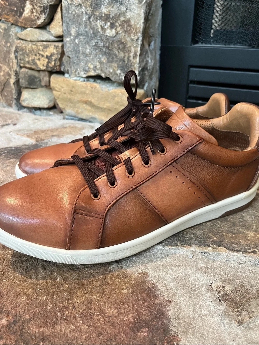Men's Casual Leather Sneakers Florsheim Crossover Lace to Toe Brown